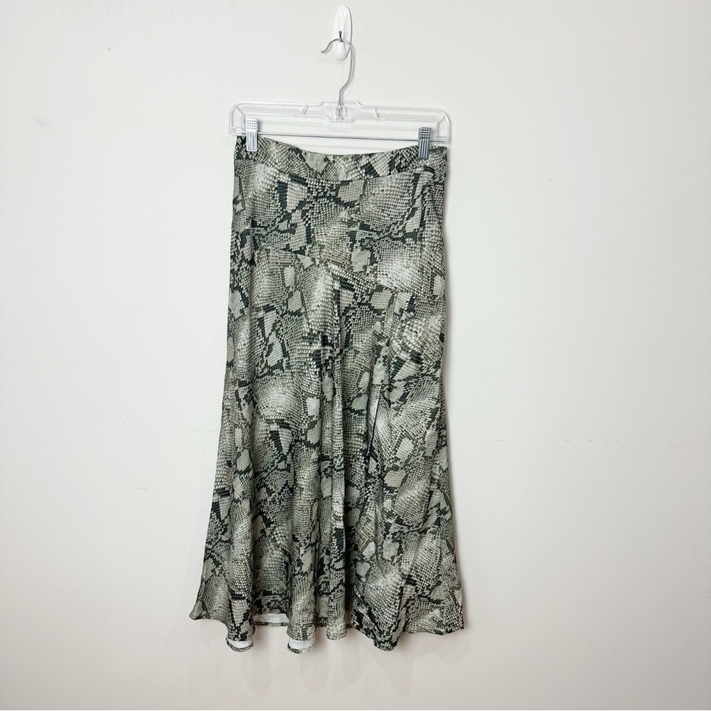 Banana Republic Maxi Slip Skirt Olive Snakeskin Leg Slit